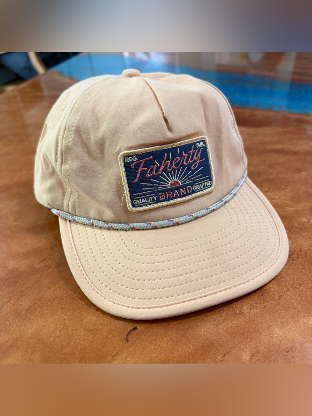 Faherty All Day Corded Hat Snapback one size unisex light yellow cream blue